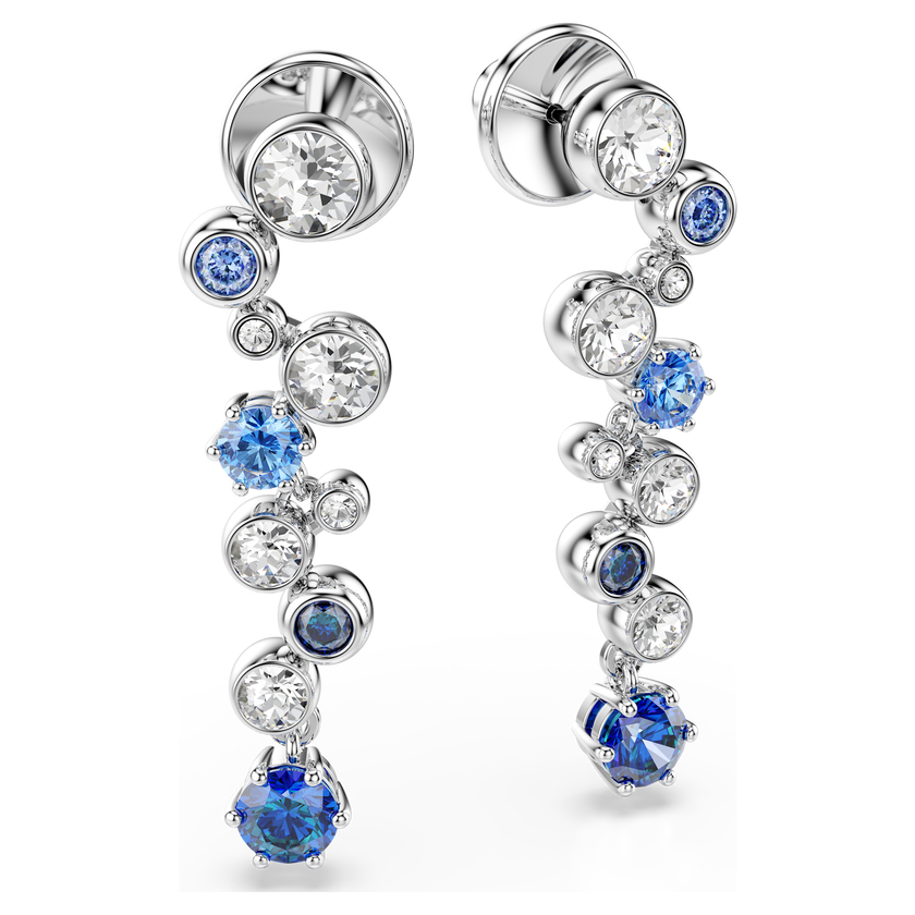 swarovski constella drop earrings  mixed cuts  blue  rhodium plated