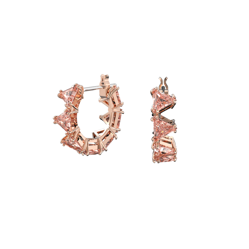 Millenia hoop earrings, Triangle Swarovski zirconia, Pink, Rose gold-tone plated