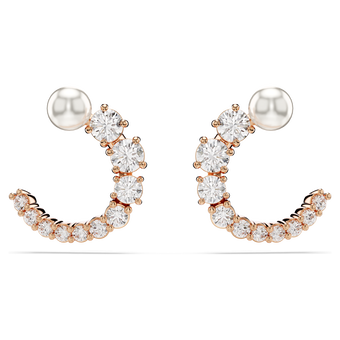 swarovski أقراط حلقية matrix، لؤلؤ كريستال، قطع مُستدير، لون أبيض، لمسة نهائية من الذهب الوردي عيار 18 قيراط