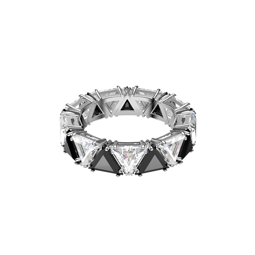 Millenia cocktail ring, Triangle cut crystals, Black, Rhodium plated