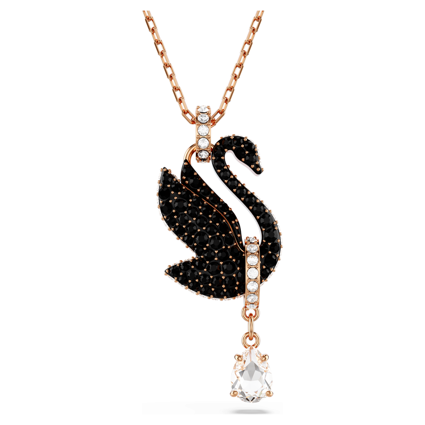 swarovski swan pendant  swan  black  rose gold tone plated