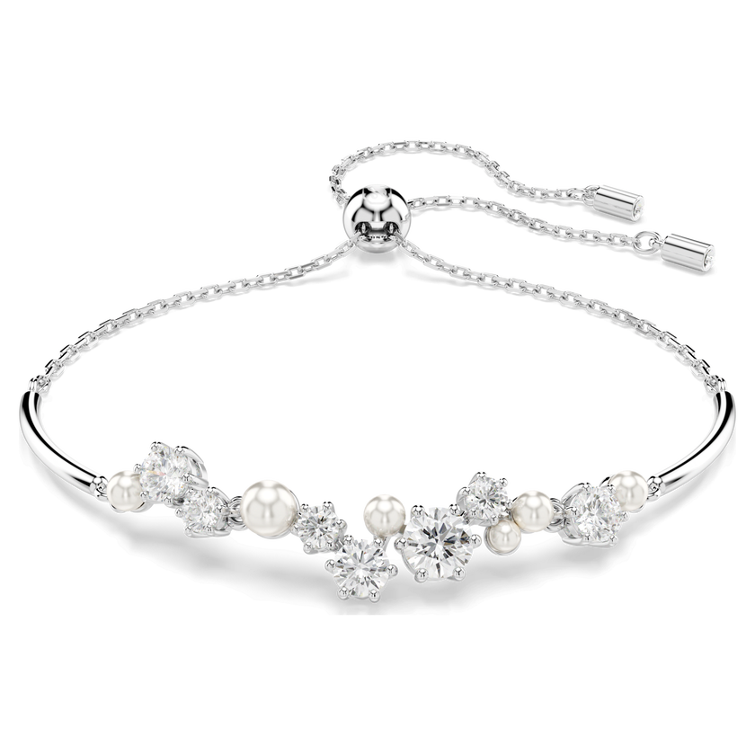 swarovski constella bangle  crystal pearl  round cuts  white  rhodium plated