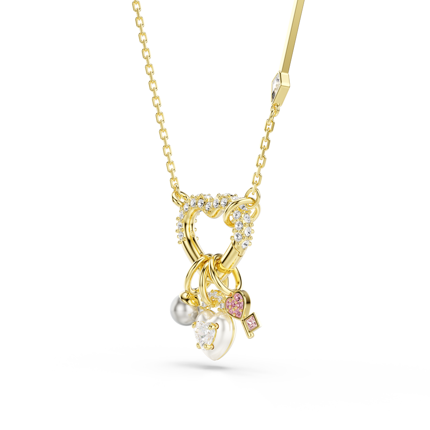 swarovski idyllia pendant  mixed cuts  heart  key  pink  gold tone plated