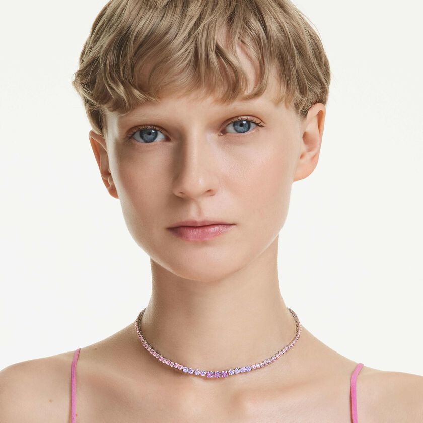 swarovski matrix necklace  gradient of round cuts  multicolored  rhodium plated