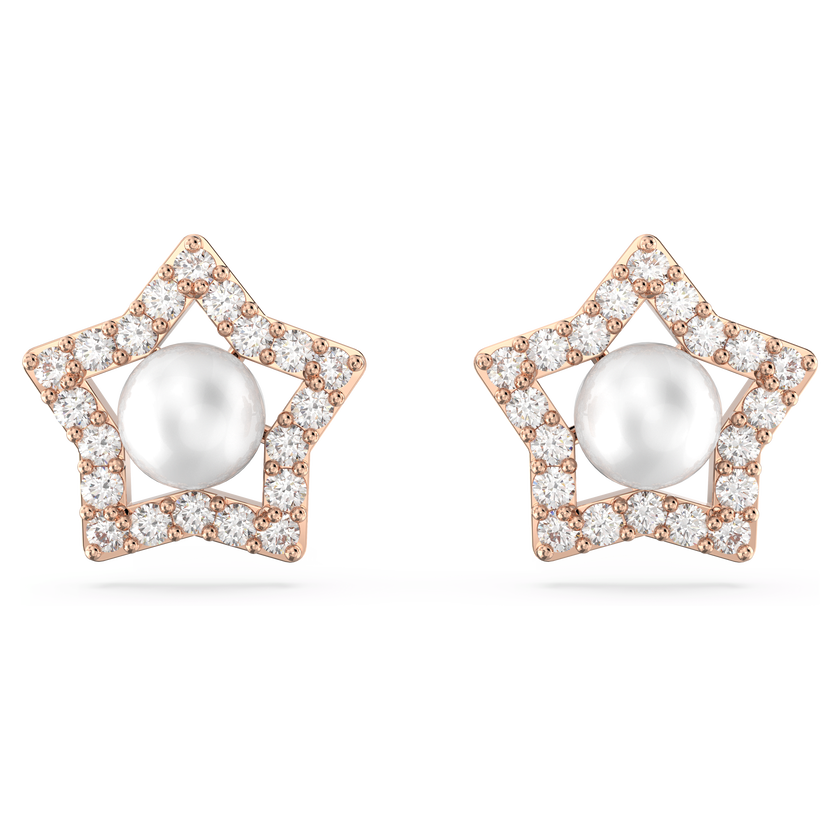 swarovski stella stud earrings  crystal pearls  star  white  rose gold tone plated
