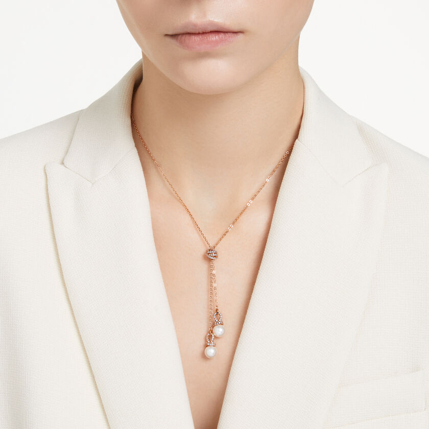 swarovski قلادة originally على شكل حرف y، لون أبيض، طلاء بلون ذهبي وردي