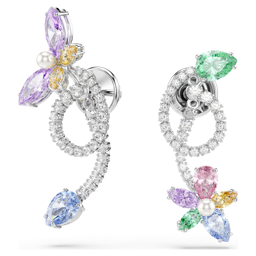 أقراط متدلية وحلية خلف الأذن ariana grande x swarovski، قطع متنوع، شكل يعسوب، شكل زهرة، ألوان متعددة، طلاء روديوم