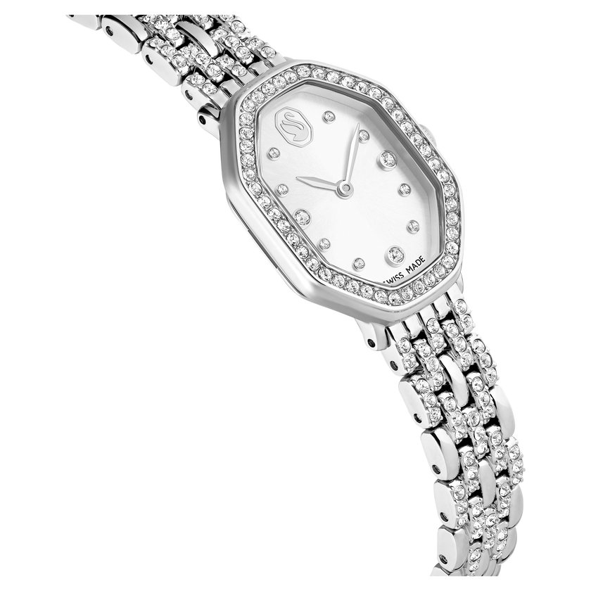 swarovski dextera octagon watch  swiss made  metal bracelet  silver tone  stainless steel