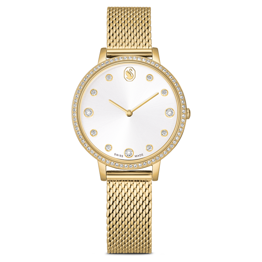 swarovski clarica watch  swiss made  metal bracelet  gold tone  gold tone finish