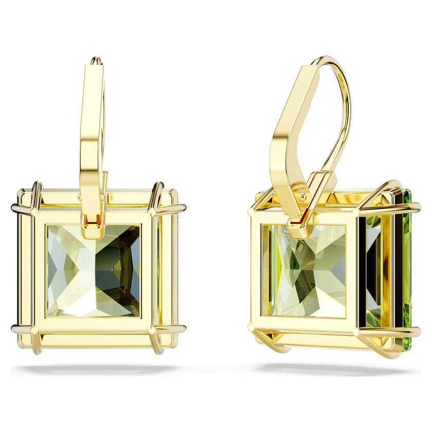 swarovski millenia earrings  square cut crystal  green  gold tone plated