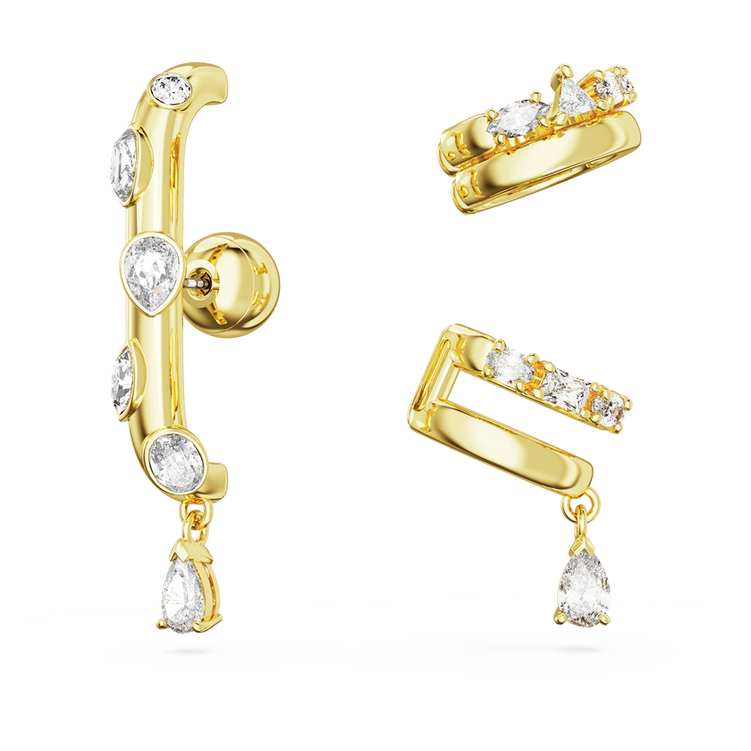 swarovski imber ear cuff  set  3   mixed cuts  white  gold tone plated