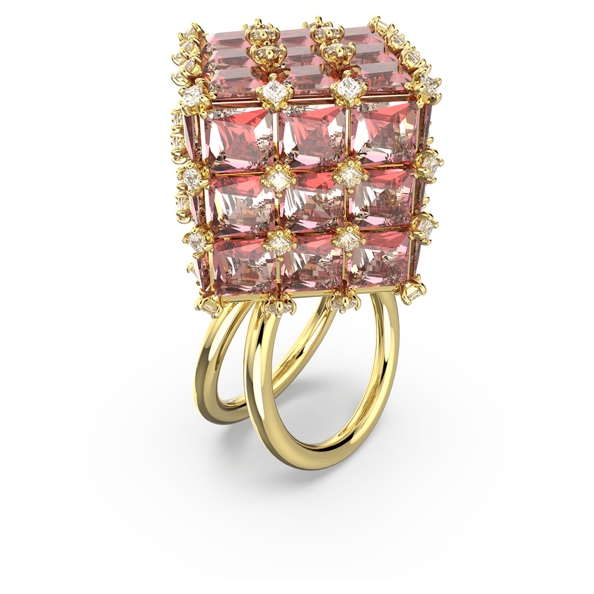 swarovski خاتم curiosa كوكتيل، مربع، لون برتقالي، طلاء باللون الذهبي