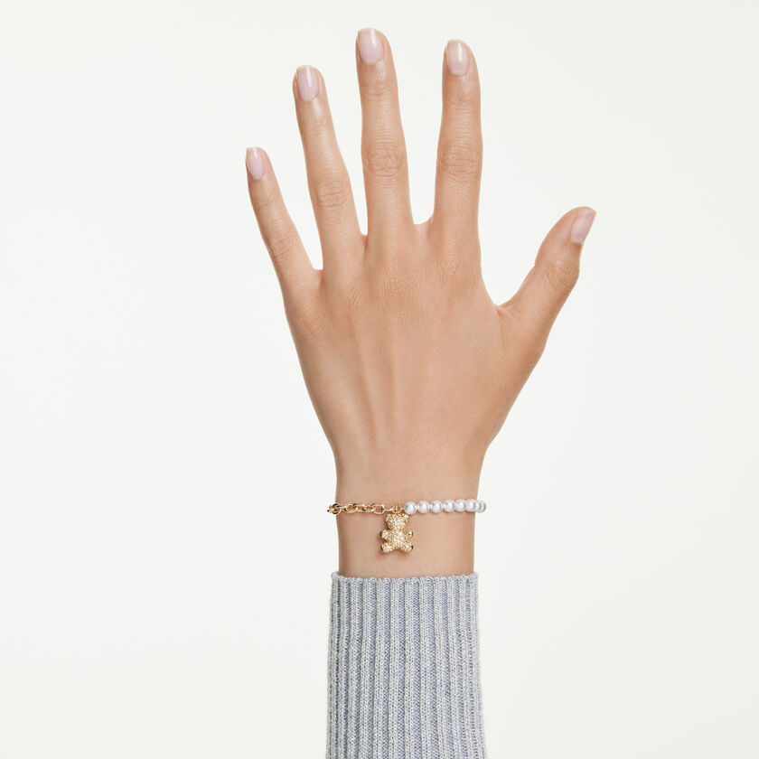 swarovski idyllia bracelet  crystal pearl  round cut  teddy  gold tone  18k gold finish