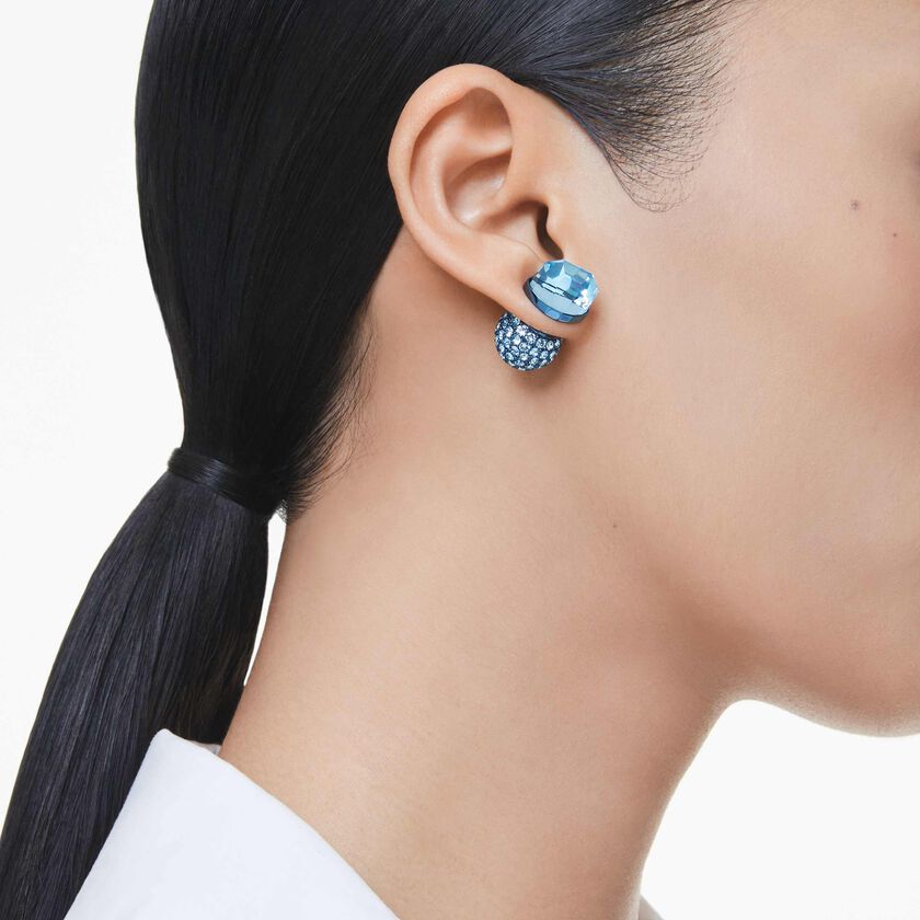 swarovski أقراط دبوسية lucent، أحجار كريستال صغيرة متراصة، شكل كرة، لون أزرق، لمسة نهائية باللون الأزرق