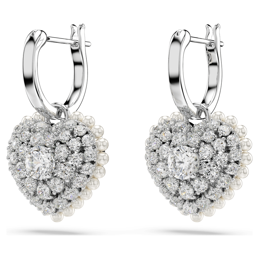 swarovski hyperbola drop earrings  crystal pearl  heart  white  rhodium plated