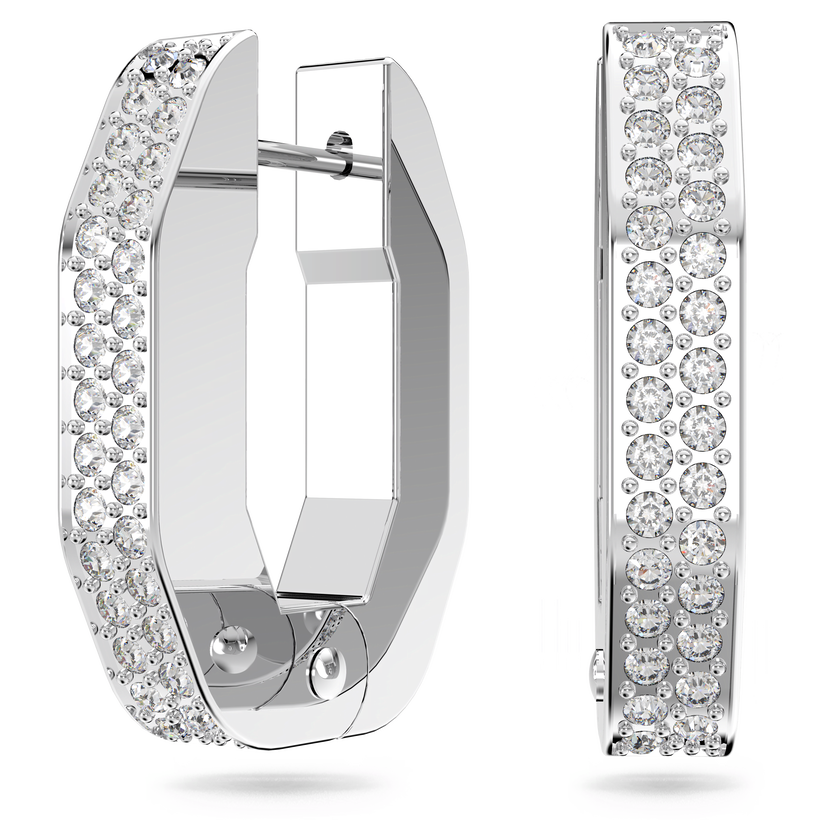 swarovski dextera hoop earrings  octagon shape  small  white  rhodium plated