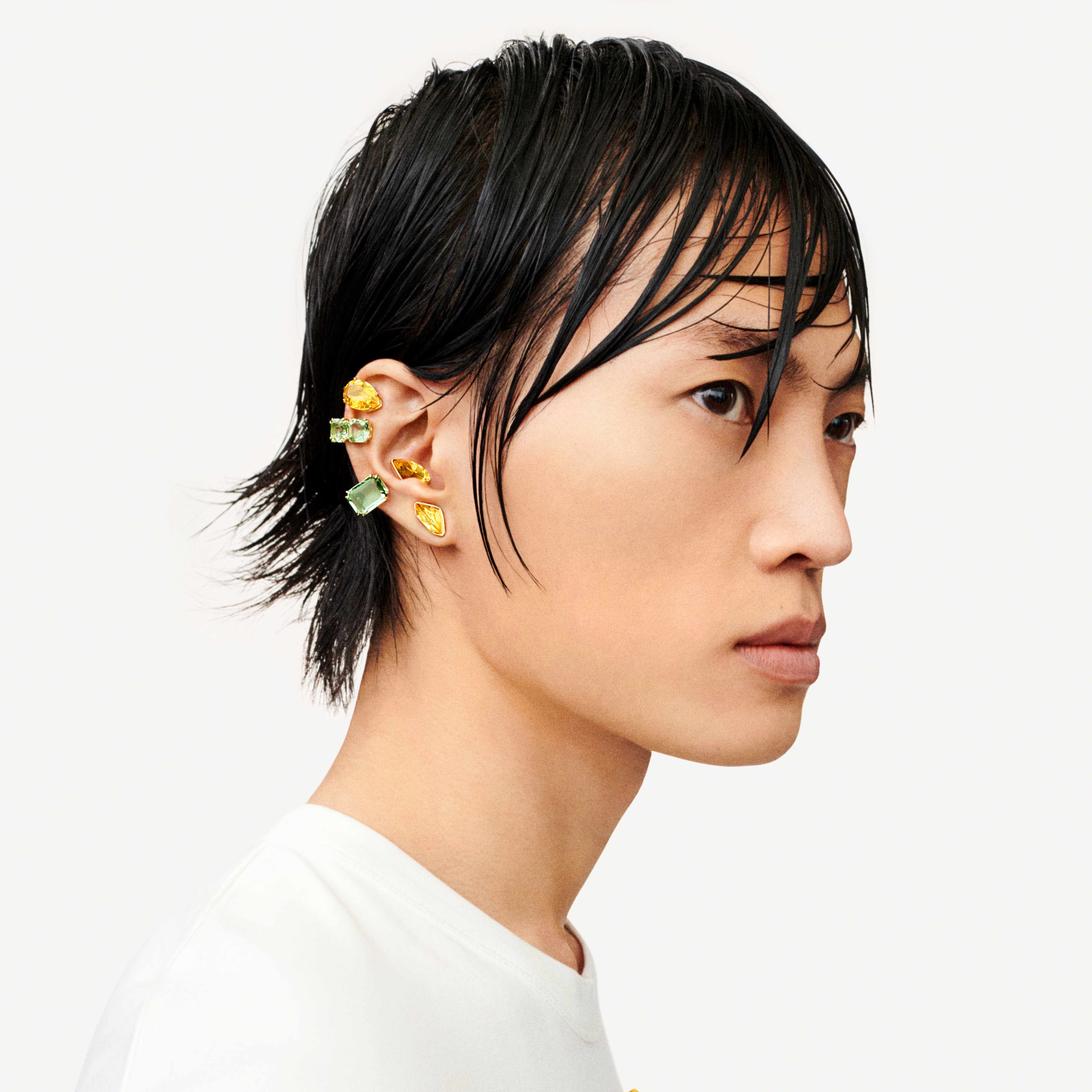 swarovski lucent ear cuff   single  magnetic  yellow  gold tone plated