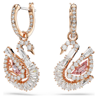 swarovski أقراط متدلية swan، كريستالات متراصة، بجعة، لون وردي