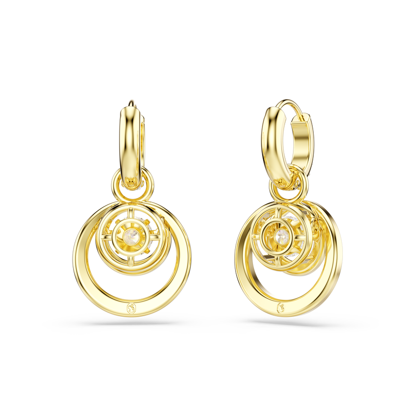 swarovski hyperbola drop earrings  round cut  white  gold tone plated