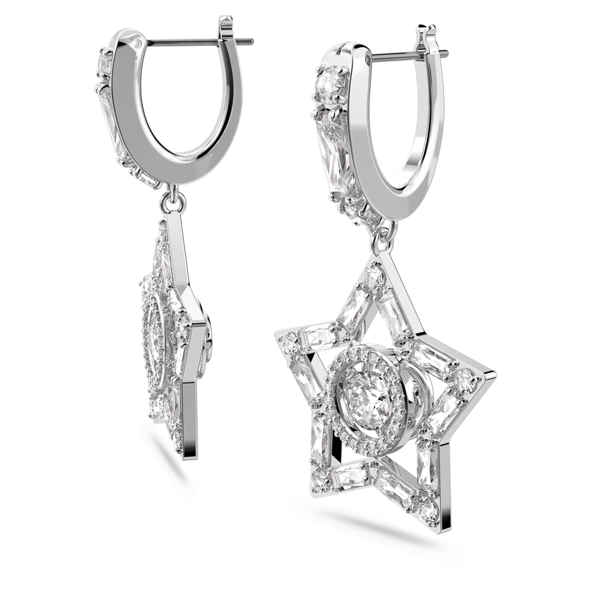 swarovski stella hoop earrings  white  rhodium plated