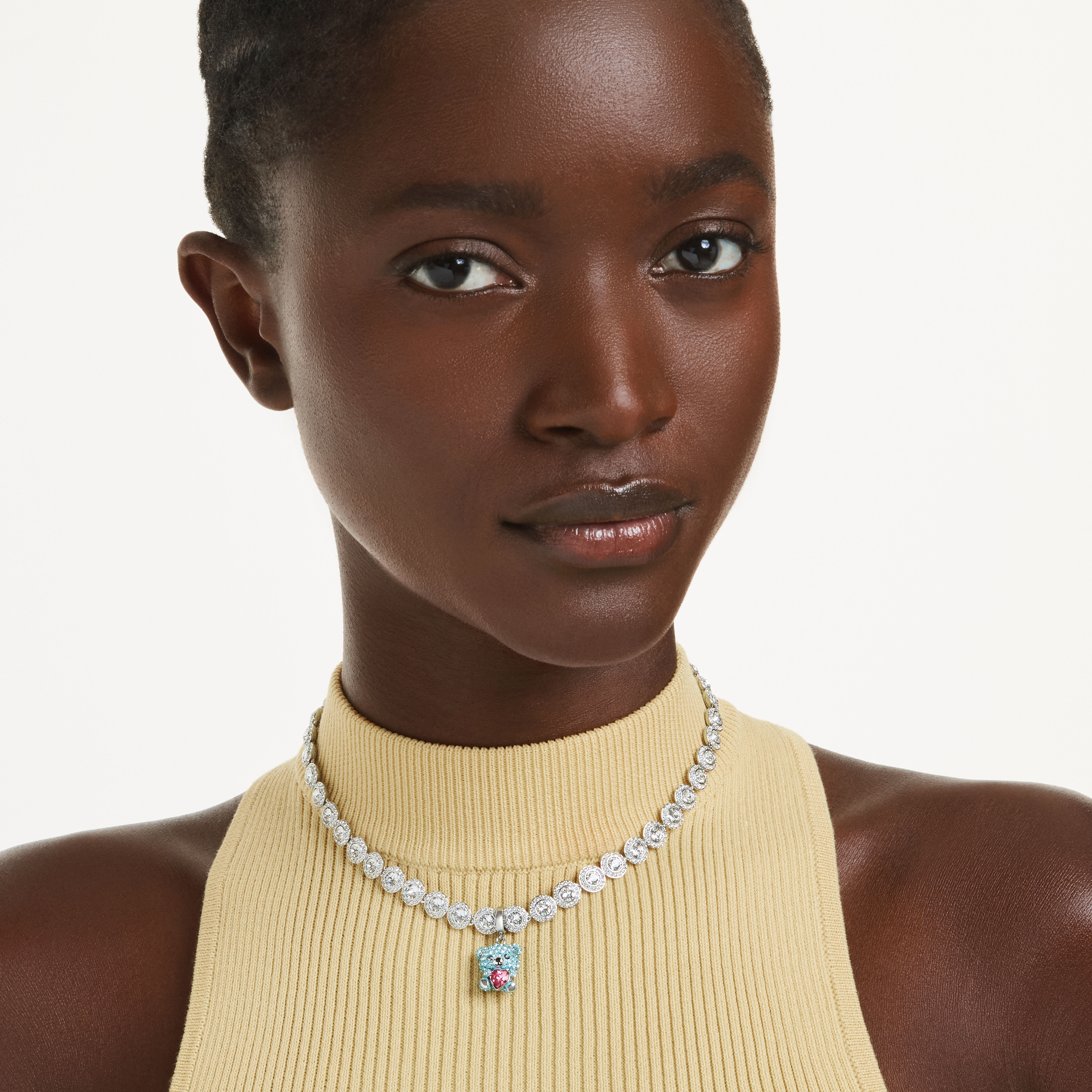 swarovski idyllia charm  mixed cuts  teddy  blue  rhodium plated