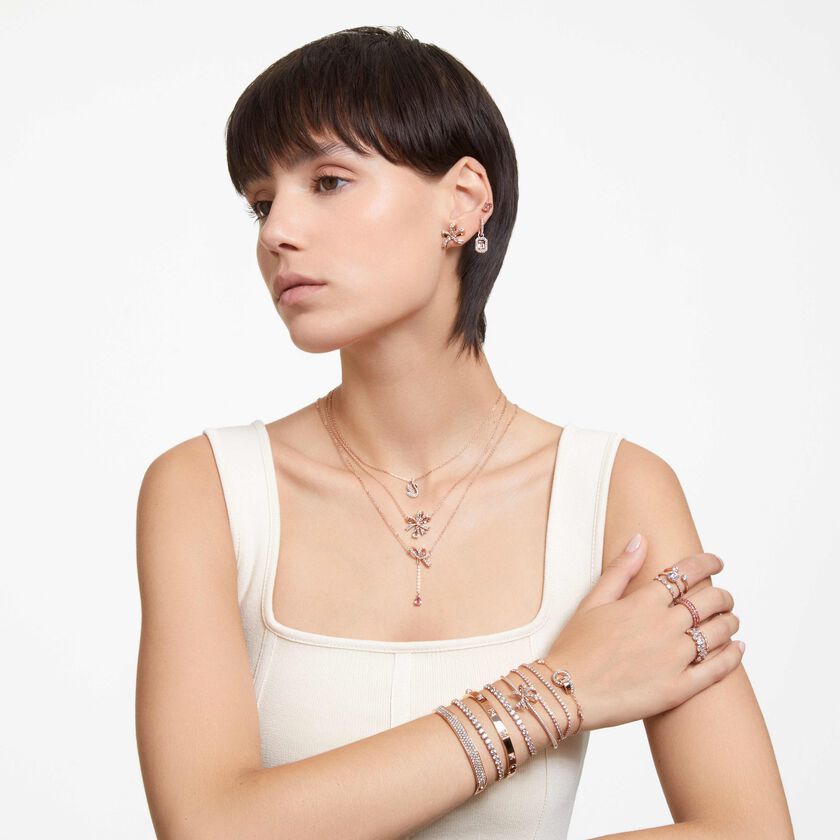 swarovski قلادة swan، على شكل بجعة، حجم صغير، لون أبيض، طلاء بلون ذهبي وردي