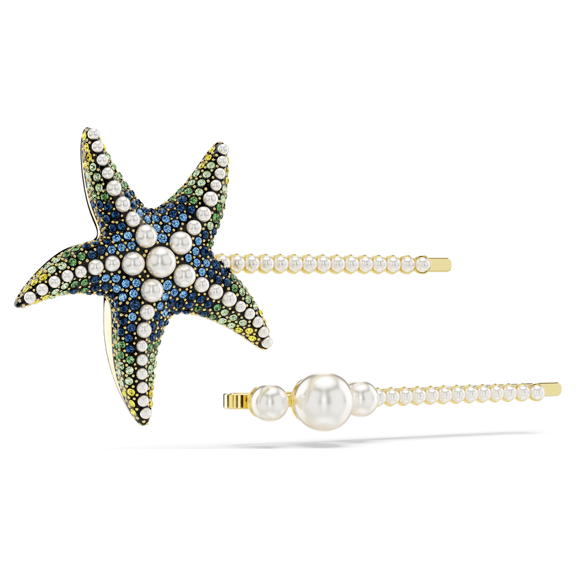 swarovski idyllia hair pin  set  2   crystal pearls  starfish  multicolored  rhodium plated