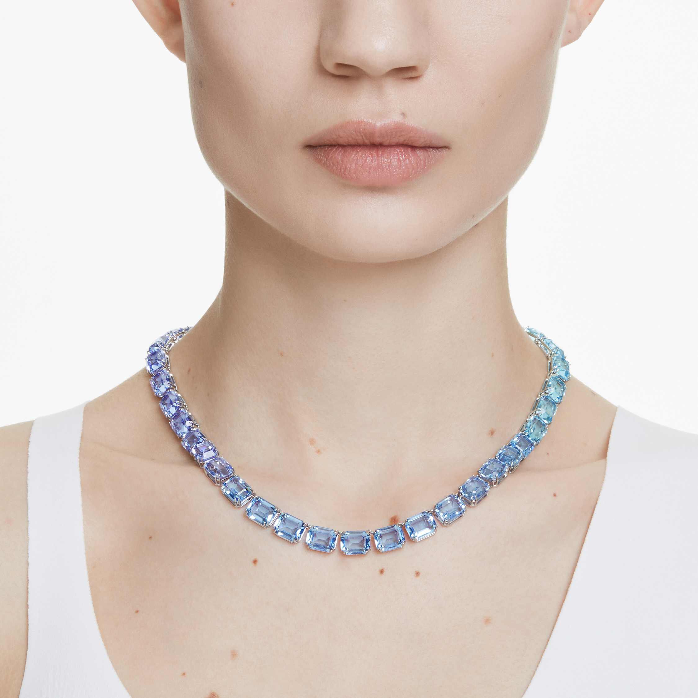 swarovski millenia necklace  octagon cut  color gradient  blue  rhodium plated