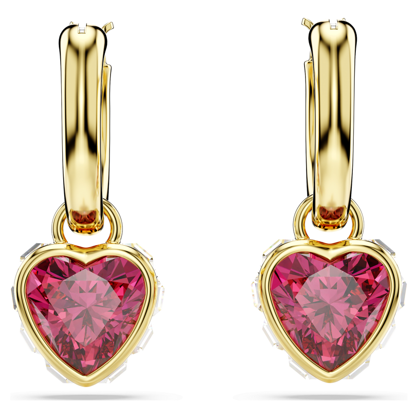 swarovski chroma drop earrings  heart  red  gold tone plated