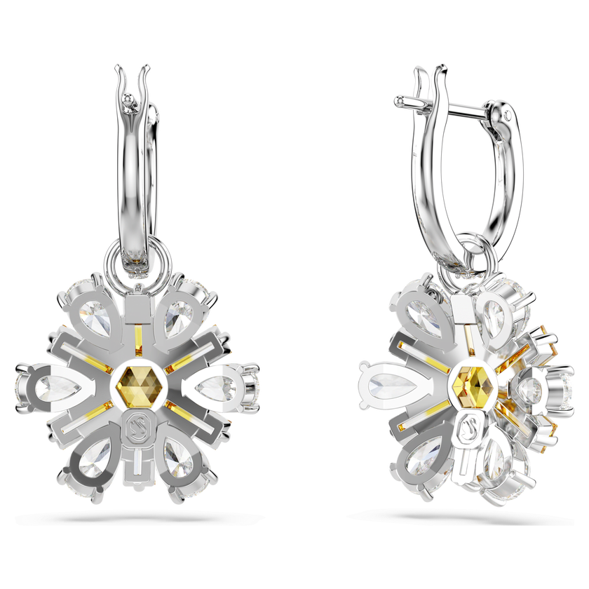swarovski idyllia drop earrings  flower  yellow  rhodium plated
