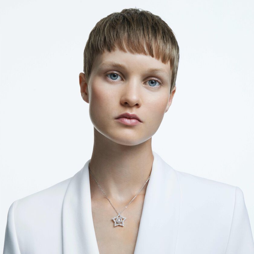 swarovski stella pendant  white  rhodium plated
