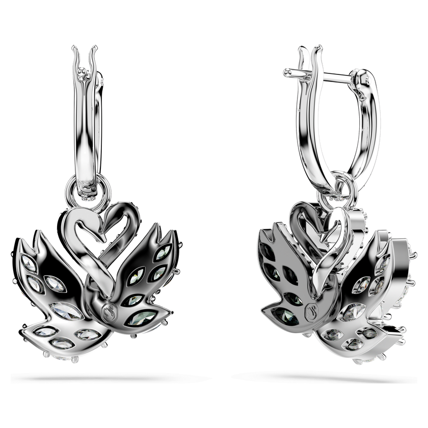swarovski أقراط متدلية swan، شكل بجعة، لون أسود، طلاء روديوم