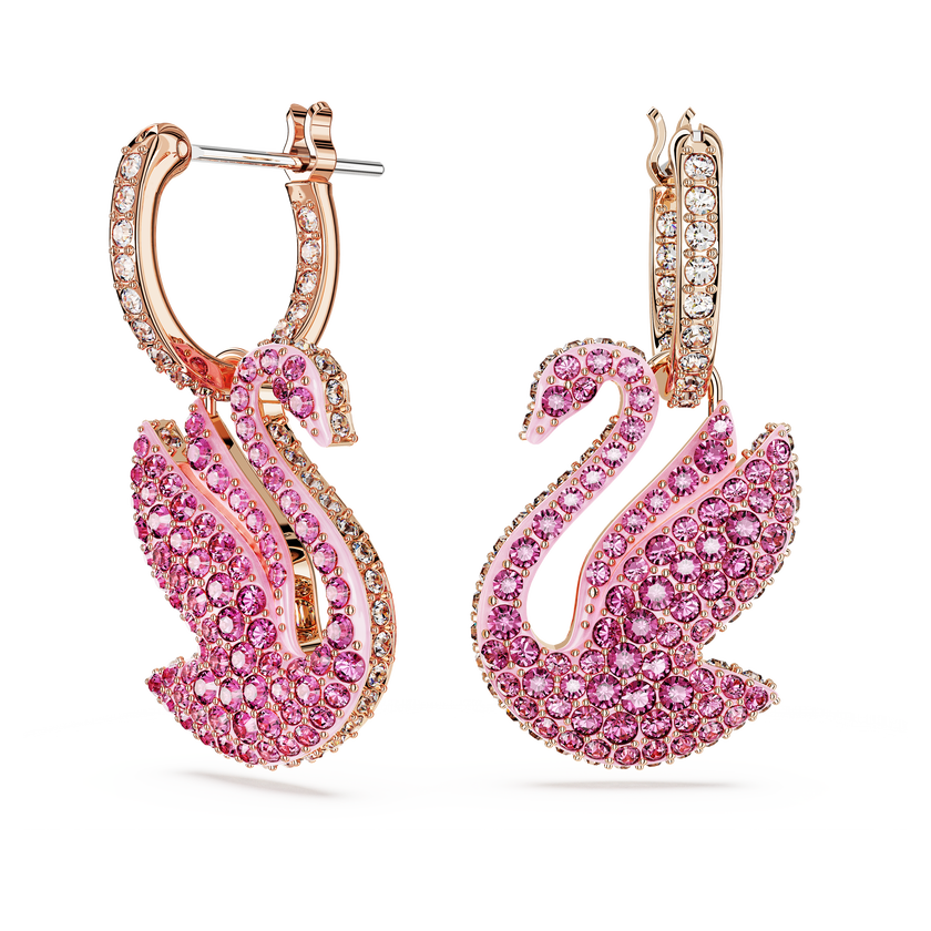 swarovski iconic swan drop earrings  swan  pink  rose gold tone plated
