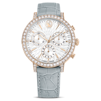 swarovski ساعة كرونو matrix tennis، صناعة سويسرية، سوار جلد، لون رمادي، لمسة نهائية بلون الشامبانيا الذهبي