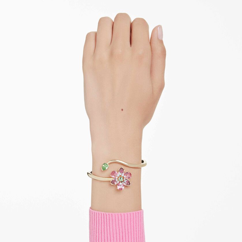 swarovski idyllia bangle  mixed cuts  flower  multicolored  gold tone plated