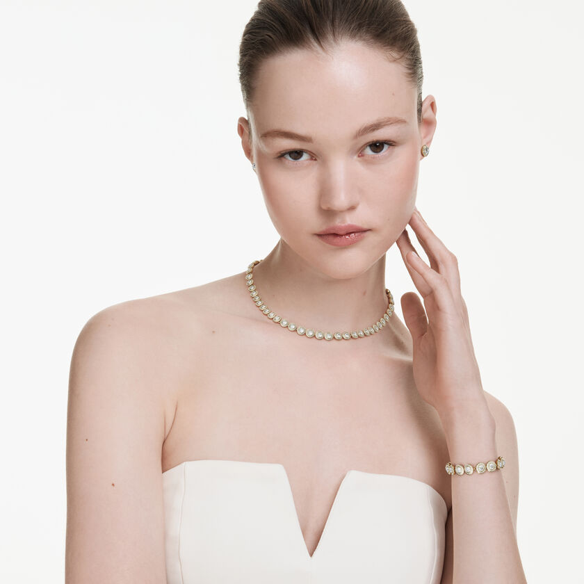 swarovski طقم una angelic، طقم من 3 قطع، قطع مُستدير، لون أبيض، لمسة نهائية من الذهب عيار 18 قيراط