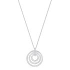 Circle Pendant, Medium, White, Rhodium Plated