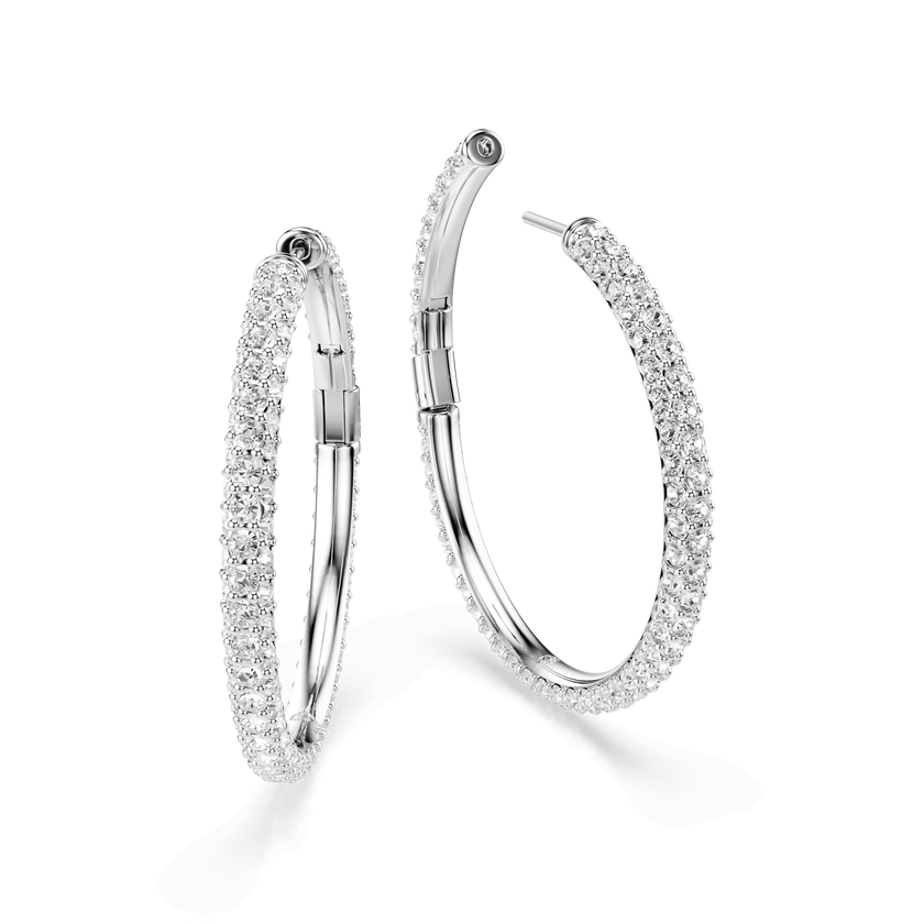 swarovski dextera hoop earrings  round cut  white  rhodium plated