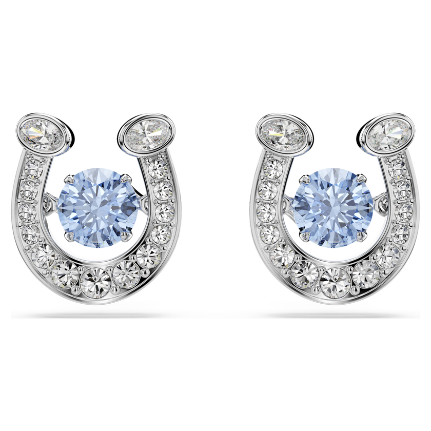 swarovski symbolica stud earrings  round cut  pav   horse shoe  blue  rhodium plated