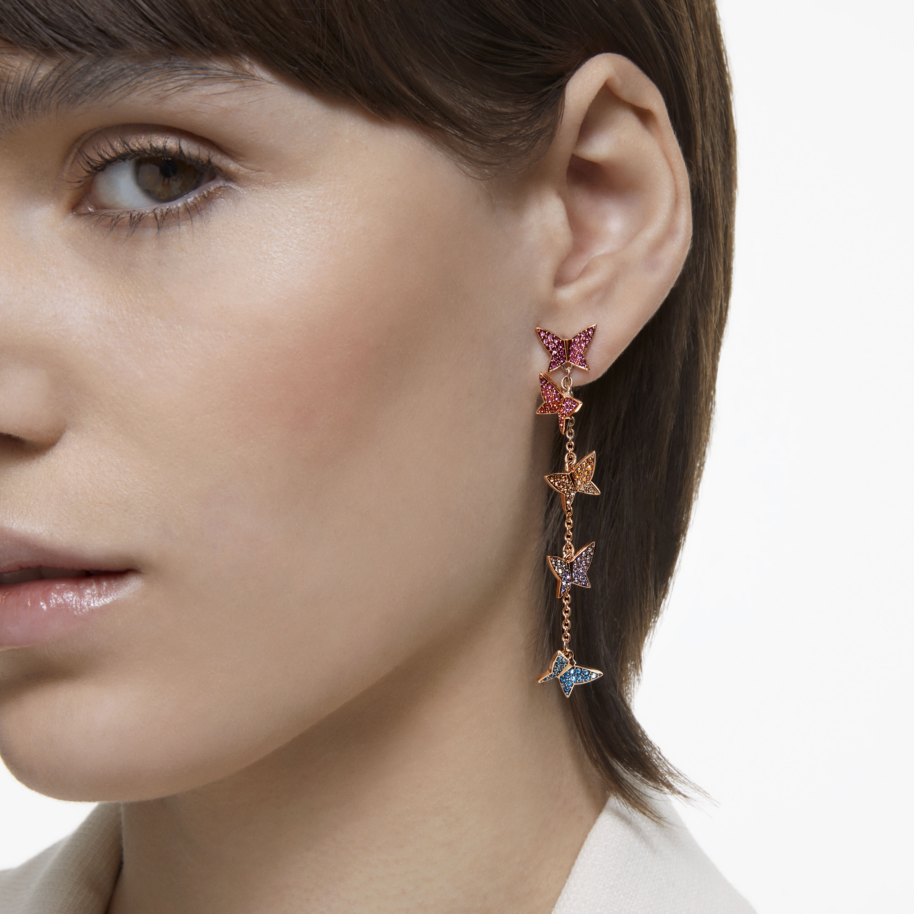 Buy Swarovski Lilia drop earrings Butterfly Long Multicolored Rose gold tone plated