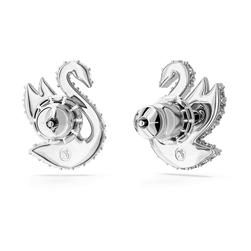 swarovski أقراط دبوسية swan، على شكل بجعة، لون أبيض، طلاء روديوم