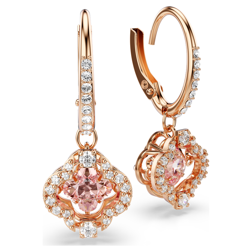 swarovski una drop earrings  clover  pink  rose gold tone plated
