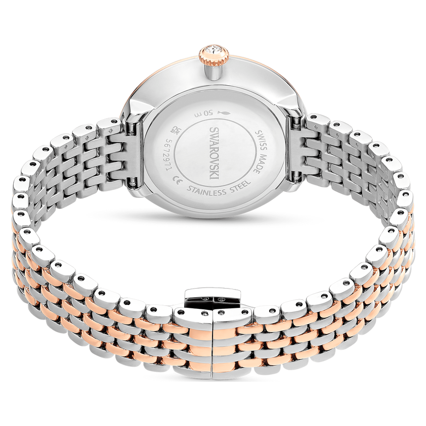 swarovski matrix tennis 7 link watch  swiss made  metal bracelet  rose gold tone  mixed metal finish