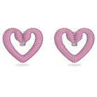 Una clip earrings, Heart, Medium, Pink, Rhodium plated