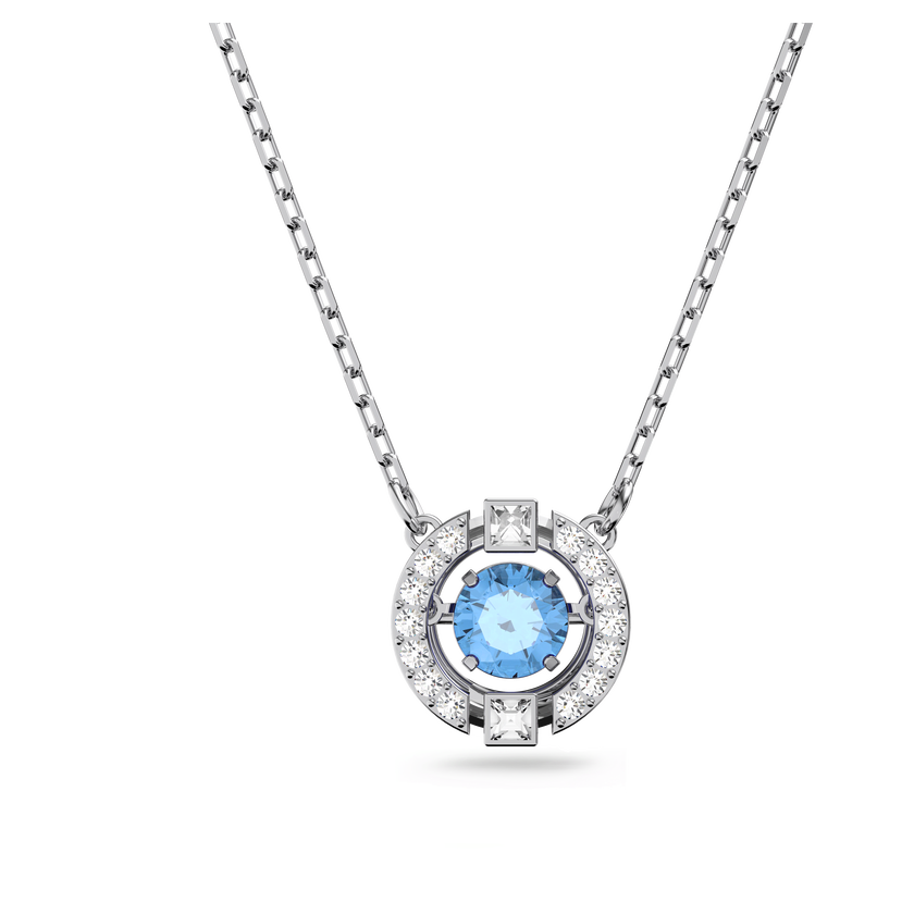 swarovski una necklace  round cut  blue  rhodium plated