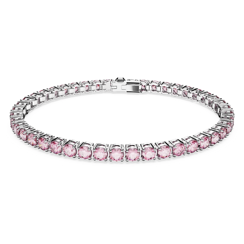 swarovski matrix tennis bracelet  round cut  pink  rhodium plated