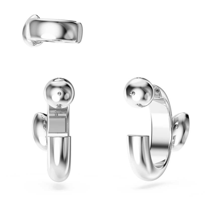 swarovski dextera hoop earrings with ear cuff  set  3   pear cut  white  rhodium plated