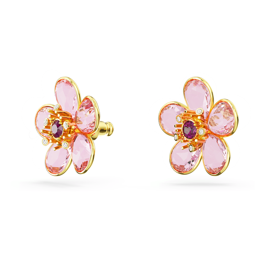 swarovski idyllia stud earrings  flower  pink  gold tone plated