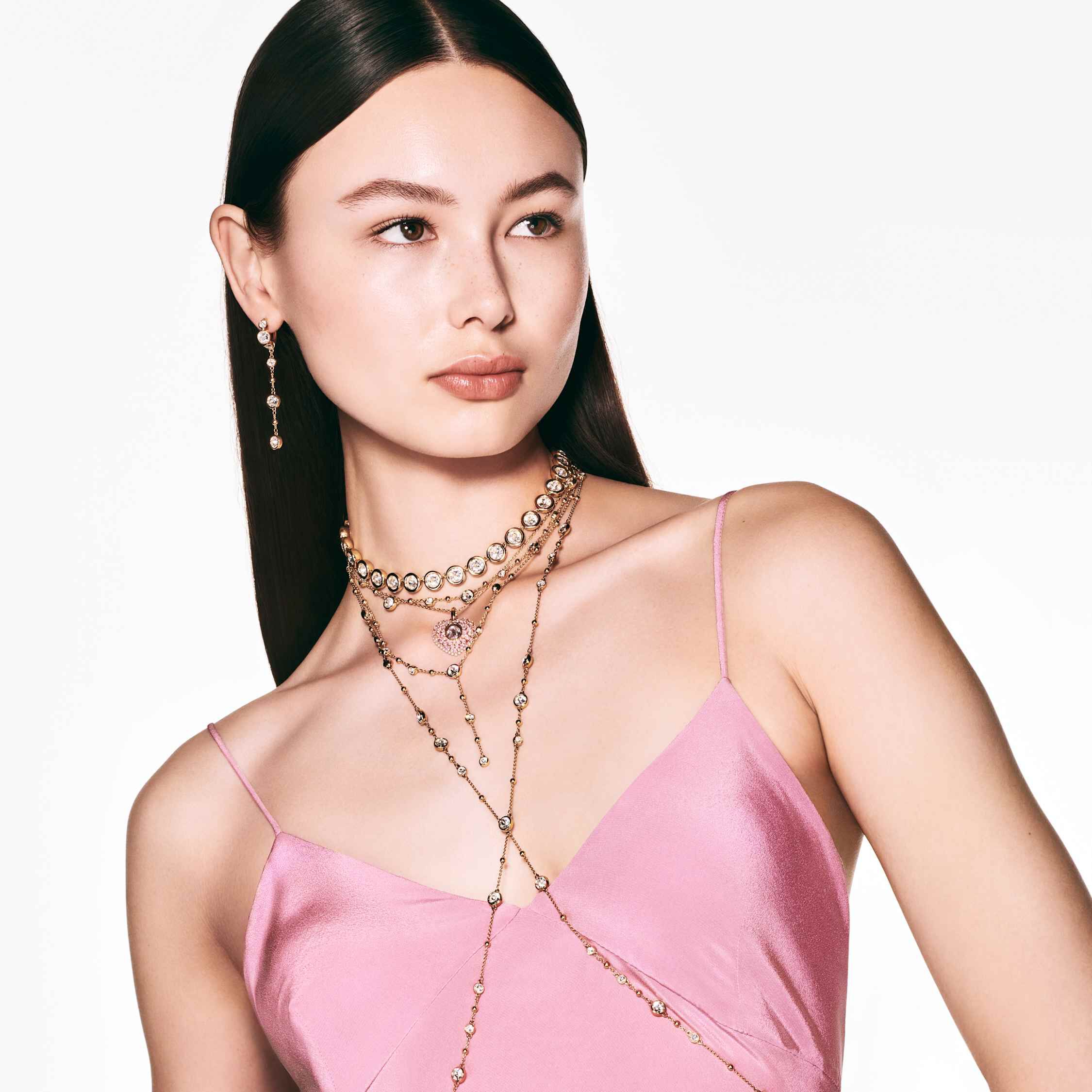 swarovski imber necklace  round cut  white  gold tone plated