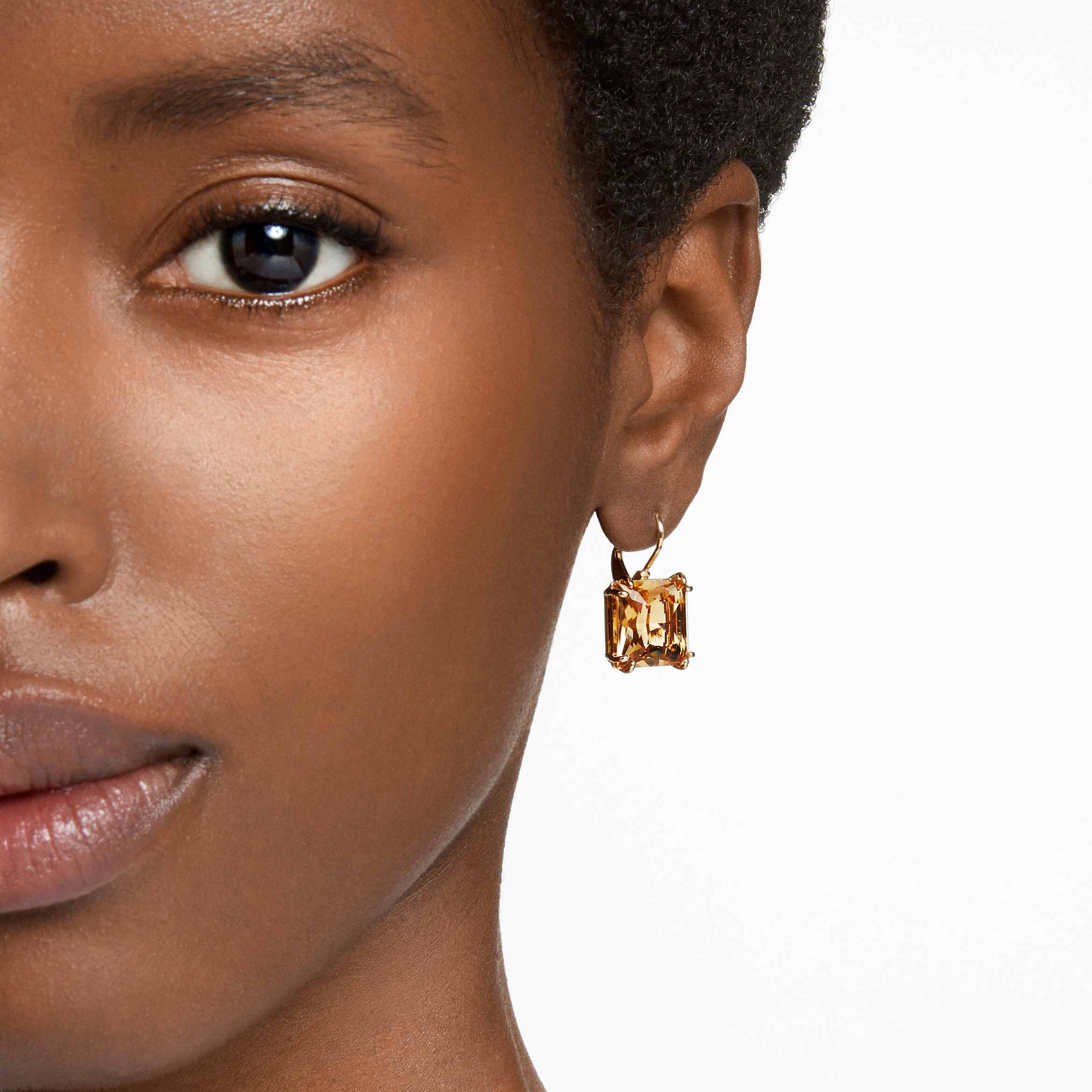 swarovski millenia earrings  square cut crystal  brown  gold tone plated